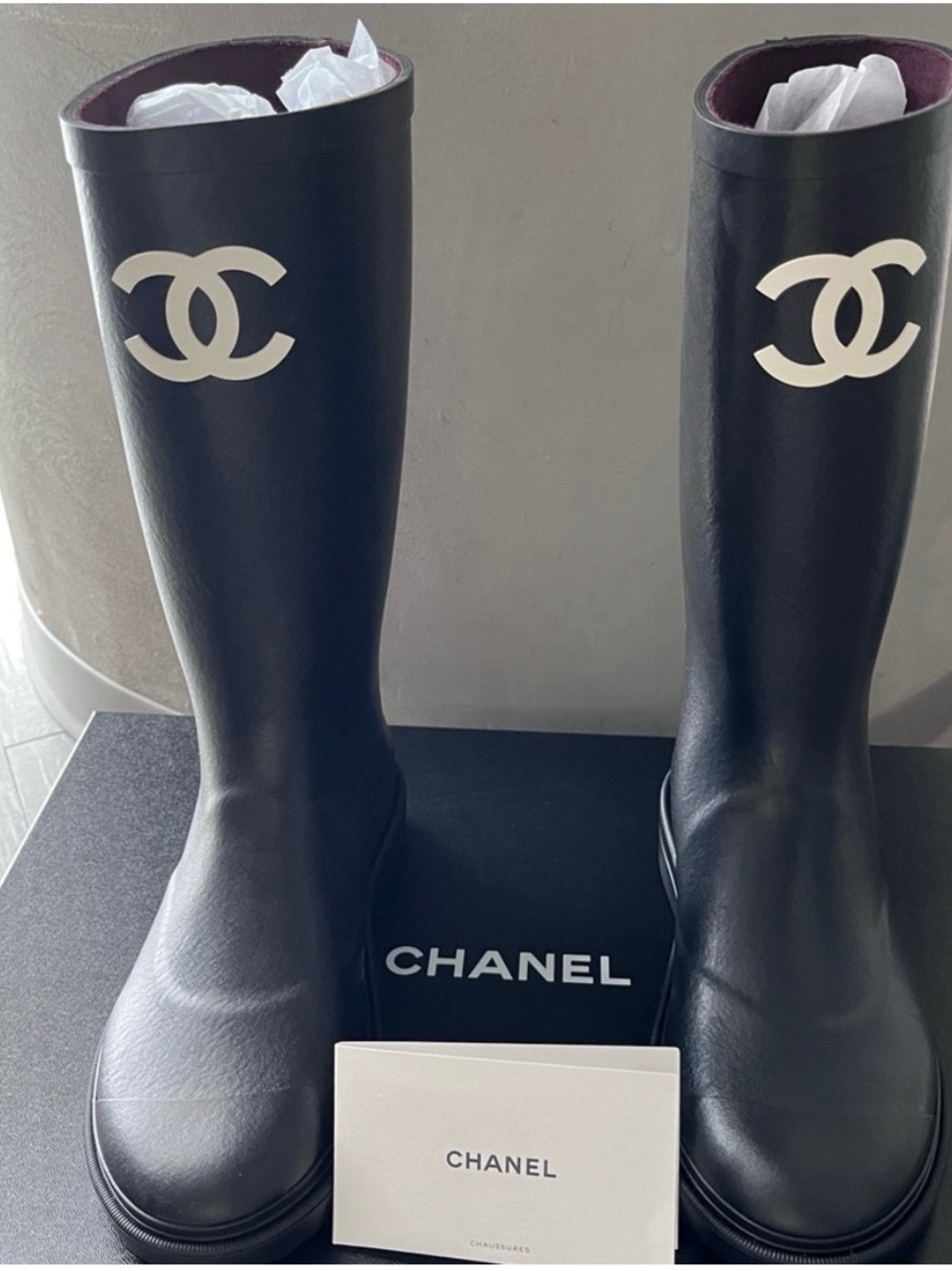 CHANEL Black Leather with White CC Logo